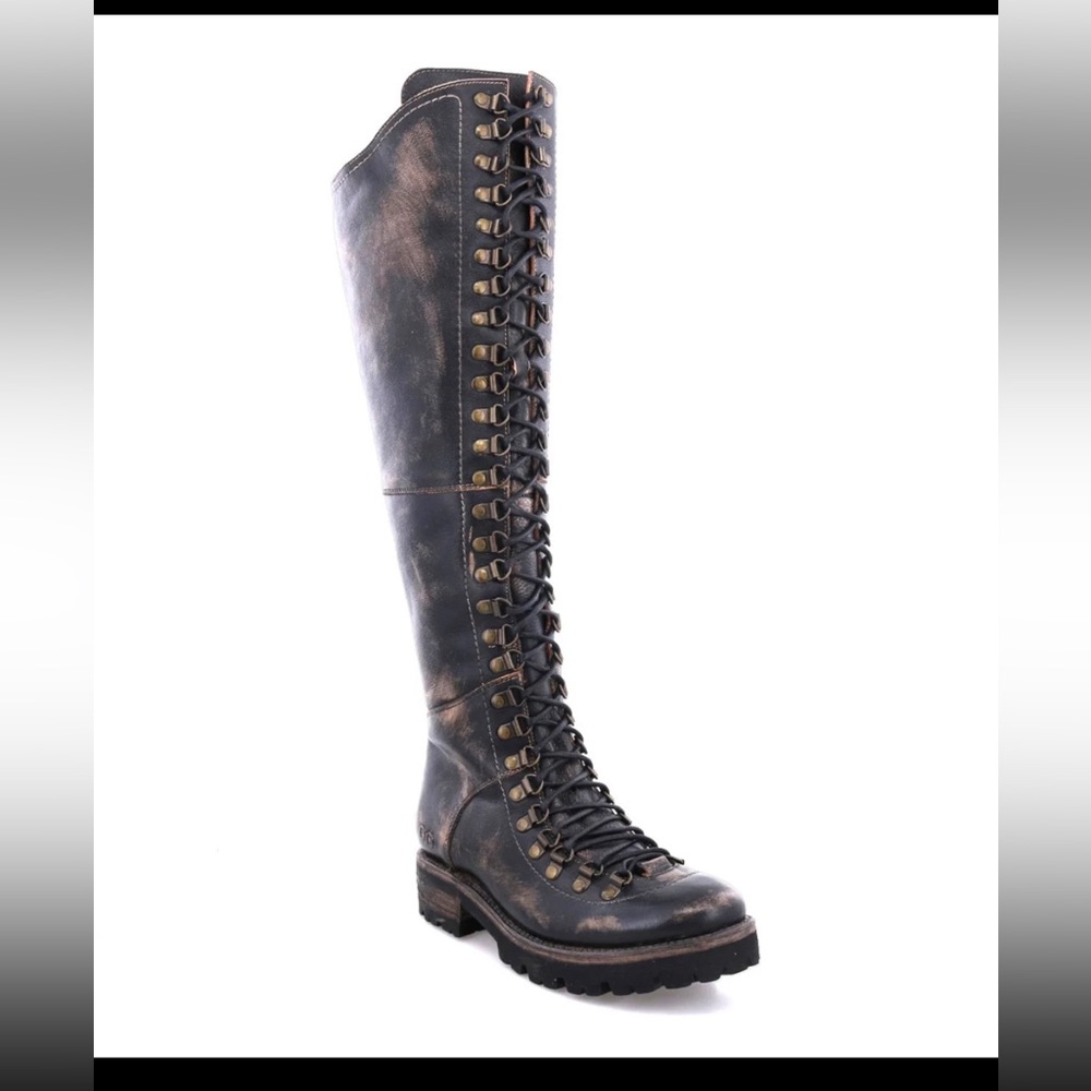 Bed Stu “Lustrous” Boot in Distressed Black, Over the Knee Boots